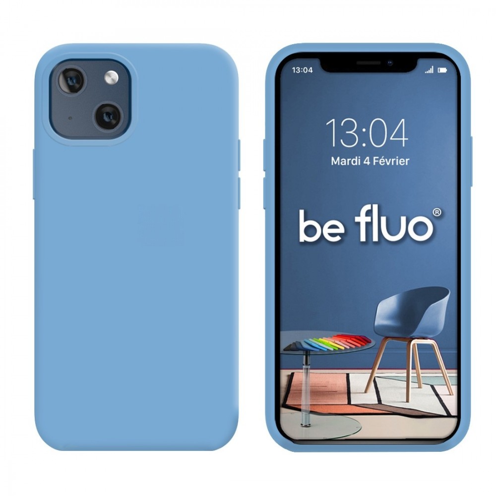 Coque Silicone Moxie BeFluo Fine et Légère pour iPhone, Intérieur Microfibre - Bleu acier