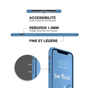 Coque Silicone Moxie BeFluo Fine et Légère pour iPhone, Intérieur Microfibre - Bleu acier