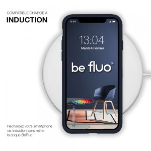 Coque Silicone Moxie BeFluo Fine et Légère pour iPhone, Intérieur Microfibre - Bleu foncé
