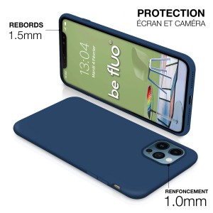 Coque Silicone Moxie BeFluo Fine et Légère pour iPhone, Intérieur Microfibre - Bleu marine