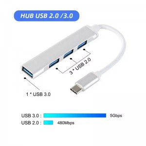 Hub USB-C/USB-A with 3 ports  USB2.0 +1 port USB 3.0
