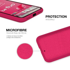 Coque Silicone Moxie BeFluo Fine et Légère pour iPhone, Intérieur Microfibre - Framboise