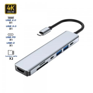 Hub USB-C vers HDMI 4K / 2 USB-A -/2 USB-C + 2 lecteurs carte