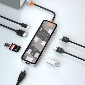 Transparent USB-C Hub with  HDMI 4K/3 USB-A -/1 USB-C + 2 SD-TS+RJ45