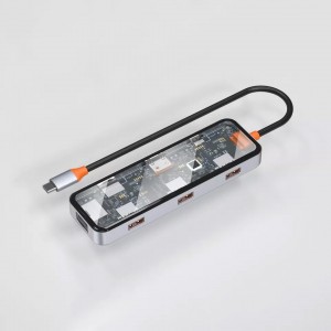 Transparent USB-C Hub with  HDMI 4K/3 USB-A -/1 USB-C + 2 SD-TS+RJ45