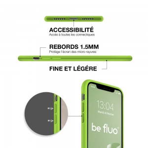 Coque Silicone Moxie BeFluo Fine et Légère pour iPhone, Intérieur Microfibre - Vert pomme