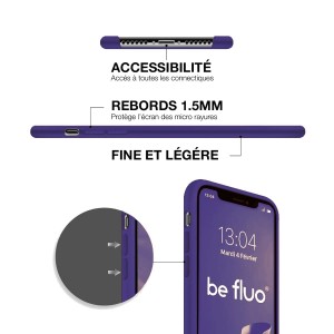 Coque Silicone Moxie BeFluo Fine et Légère pour iPhone, Intérieur Microfibre - Violet