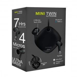 Moxie  Minitwin bluetooth stereo headset with sliding case