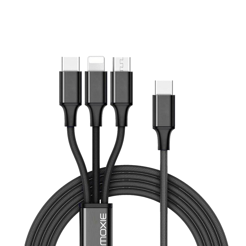 Câble 3 en 1 en nylon tressé avec entrée Type C et sortie Lightning / Micro-USB / Type-C