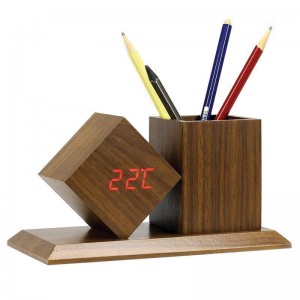 Horloge / pot à crayon en bois