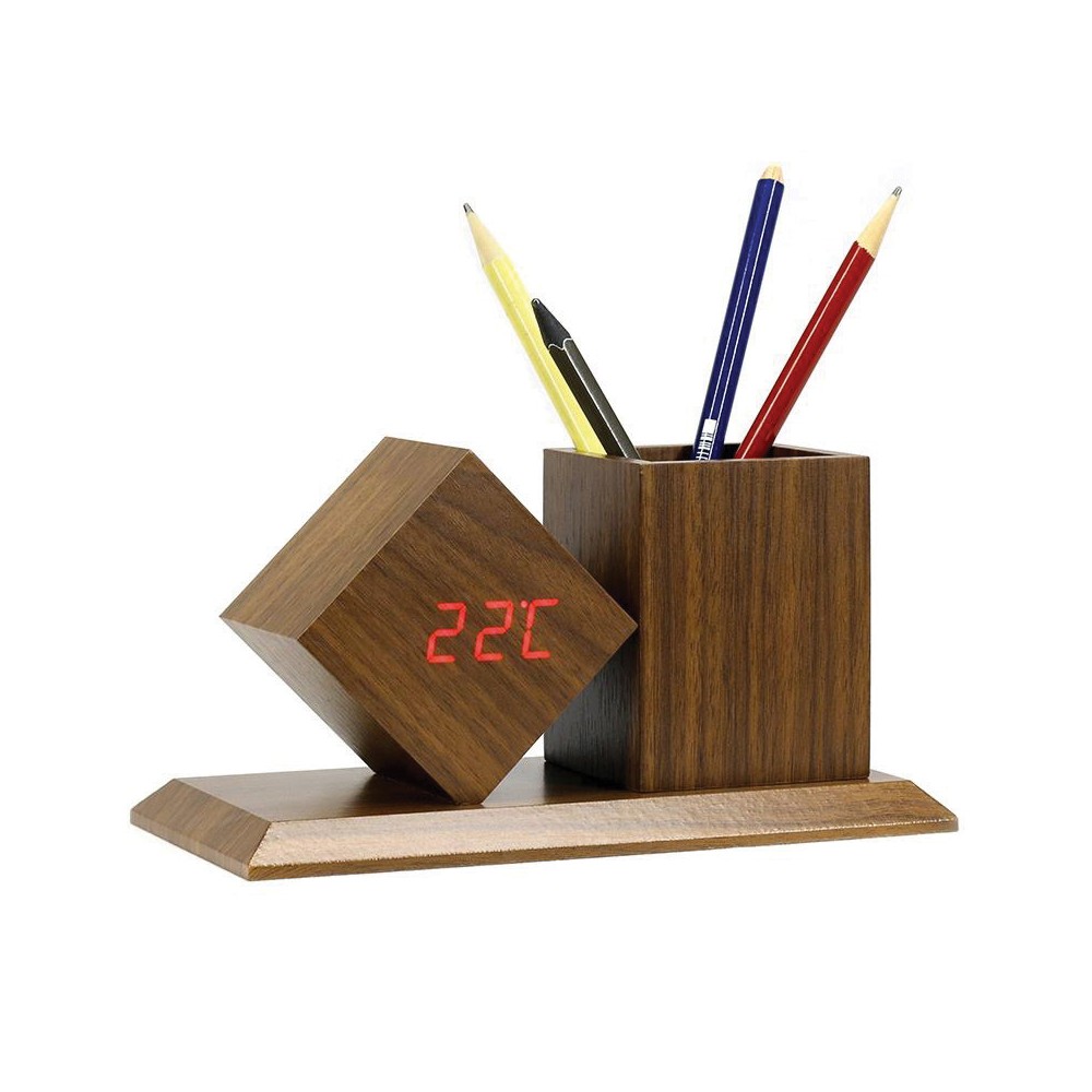 Horloge / pot à crayon en bois