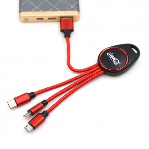 Shining keyring with 3  in 1 cable data
