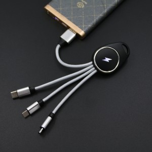 Shining keyring with 3  in 1 cable data