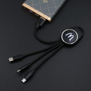 Shining keyring with 3  in 1 cable data