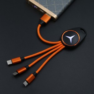 Shining keyring with 3  in 1 cable data