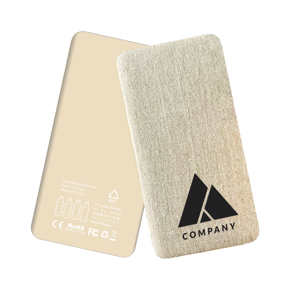 8000 mAh Powerbank RPET fabric + Hemp cover