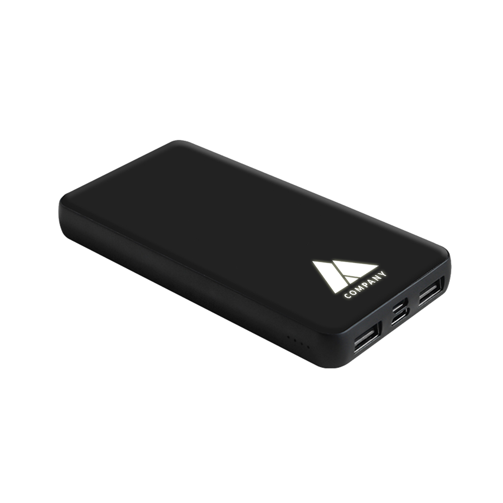 Powerbank en plastique recyclé noir avec logo lumineux - 8000 mAh