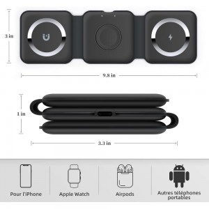 Chargeur sans fil 3 en 1 15W magsafe pour smartphone / Airpods et Apple watch