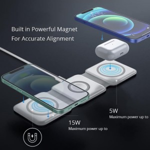 Chargeur sans fil 3 en 1 15W magsafe pour smartphone / Airpods et Apple watch