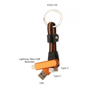 Porte clef cable de charge 5 en 1 en aluminium et Nylon - Lilas