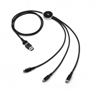 Câble de charge 5 en 1 avec porte logo lumineux à Led rond - Noir