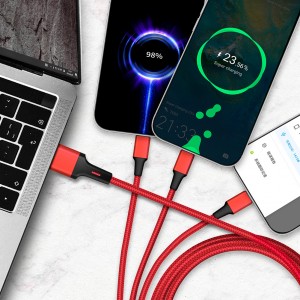 Câble de charge 5 en 1 avec porte logo lumineux à Led rond - Rouge