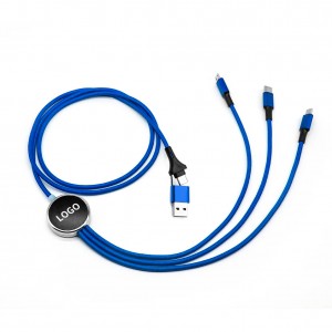 Câble de charge 5 en 1 avec porte logo lumineux à Led rond - Bleu