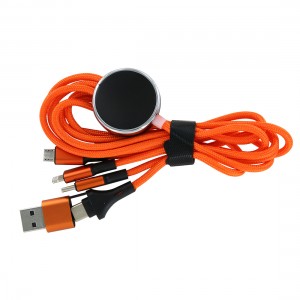 Câble de charge 5 en 1 avec porte logo lumineux à Led rond - Orange
