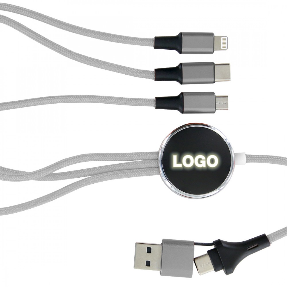 Câble de charge 5 en 1 avec porte logo lumineux à Led rond - Argent