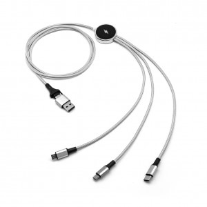 Câble de charge 5 en 1 avec porte logo lumineux à Led rond - Argent