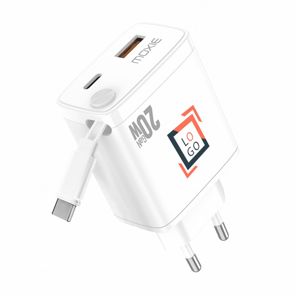 Chargeur secteur Fast charge 20W avec cable retractable Type-C