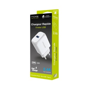 Chargeur Secteur 2.4A  Fast charge avec 1 sortie USB